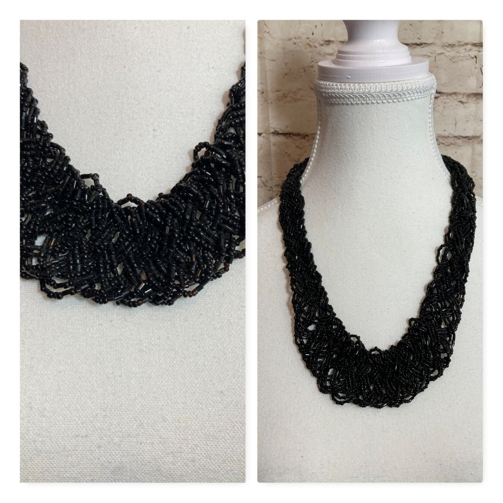 Chunky Seed Bead Statement Necklace Artsy Art To‎ Wear Avant Garde Black 22"